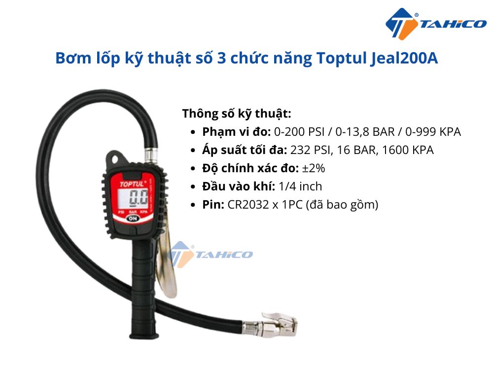 Đồng hồ bơm lốp Toptul Jeal 3 chức năng Jeal160A, 200A, 220B