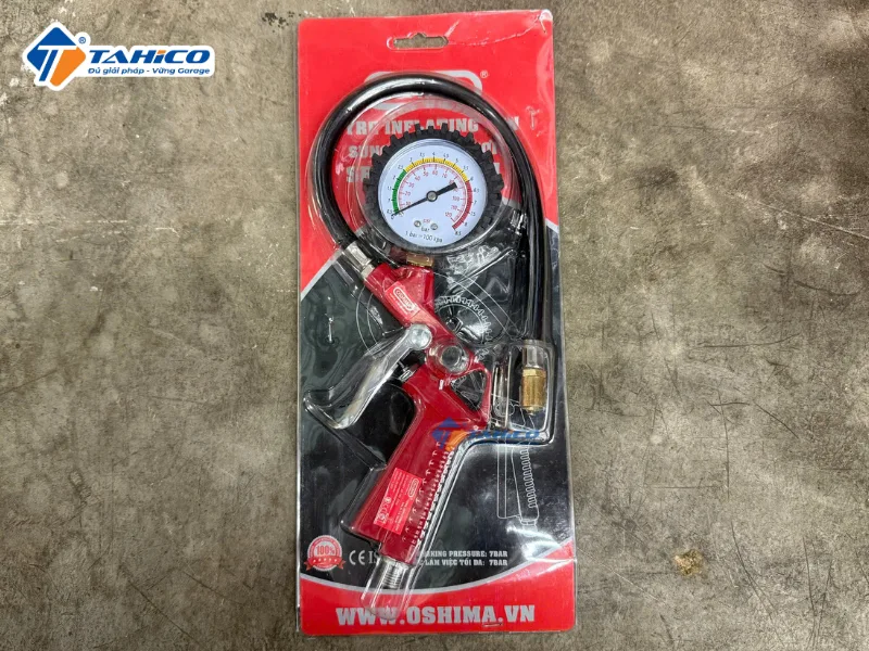 Dụng cụ bơm lốp hơi OSHIMA SBLH-1/4 inch có đồng hồ (Đỏ đen)