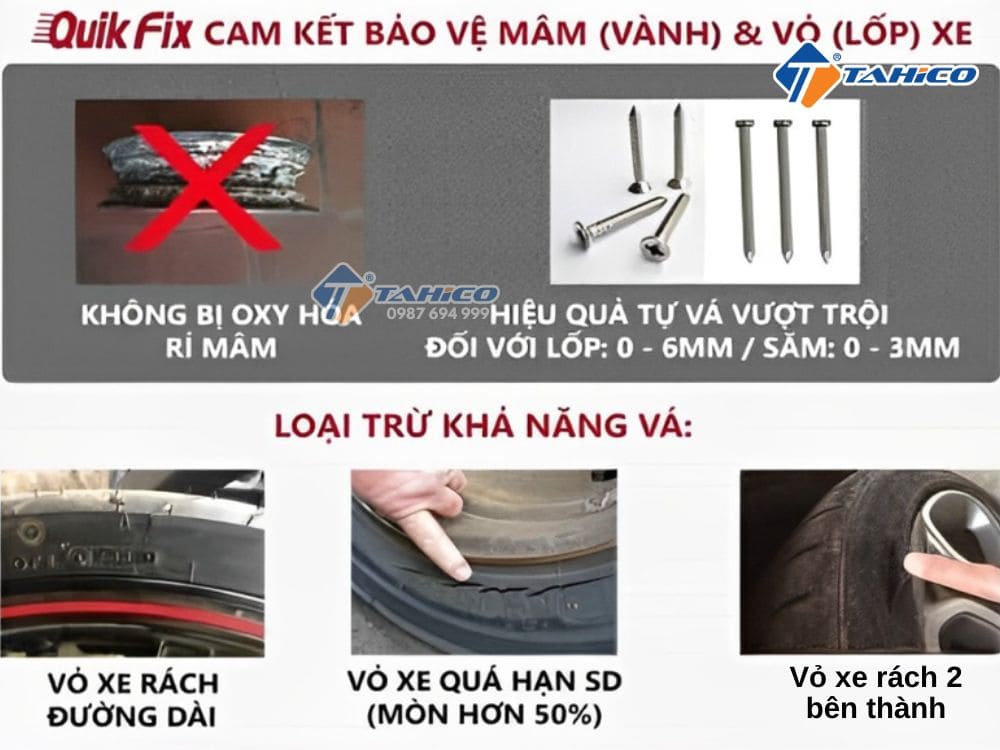 Keo tự vá lốp chống đinh Quik Fix Tire Sealant USA