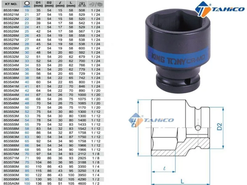 Hình ảnh sản phẩm Khẩu tuýp 1 inch Kingtony 6 cạnh, Đen, Dài 93mm | 70 mm 71mm