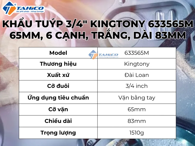 Hình ảnh sản phẩm Khẩu tuýp 3/4" Kingtony 633565M - 65mm, 6 cạnh, Trắng, Dài 83mm