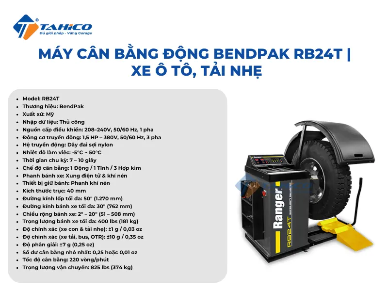 Máy cân bằng động Bendpak RB24T | Xe ô tô, tải nhẹ