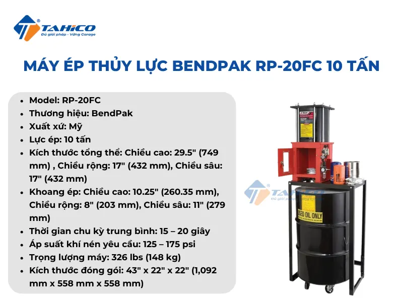 Máy ép thủy lực BendPak RP-20FC 10 tấn