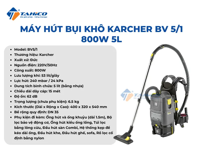 Máy hút bụi khô Karcher BV 5/1 800W 5L