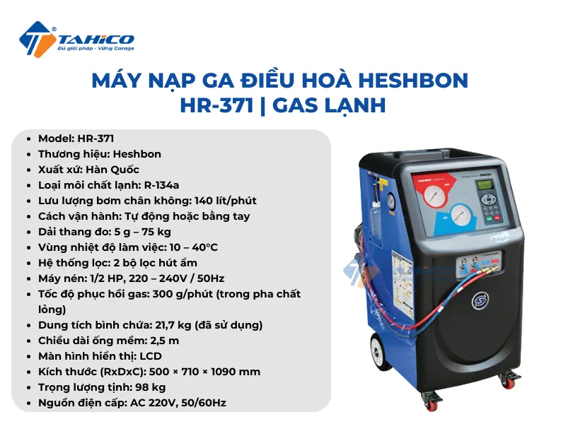 Máy nạp ga điều hoà Heshbon HR-371 | Gas lạnh
