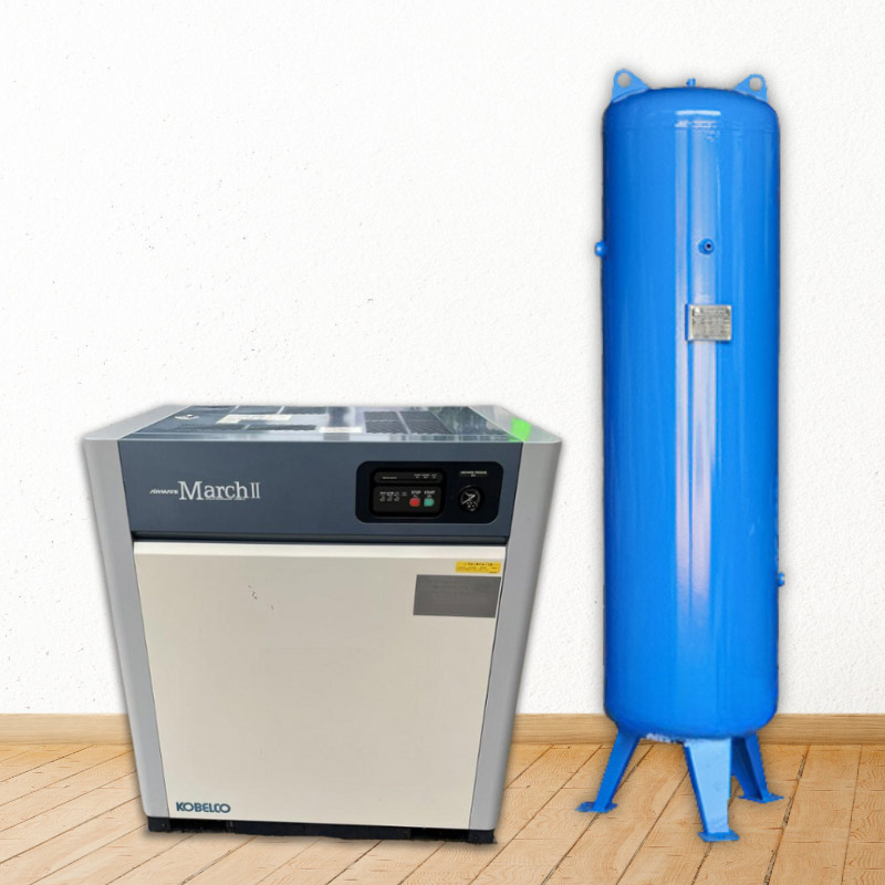 Máy nén khí trục vít 15 HP và bình chứa đứng 1000 lít