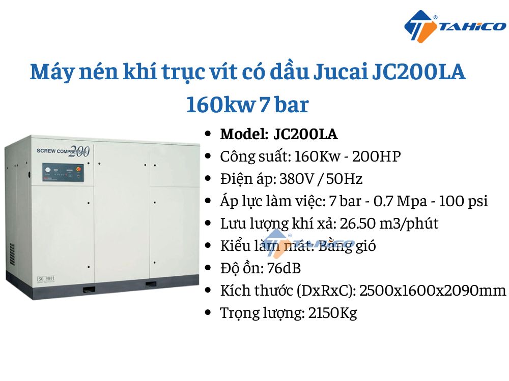 Máy nén khí trục vít có dầu Jucai 160kW