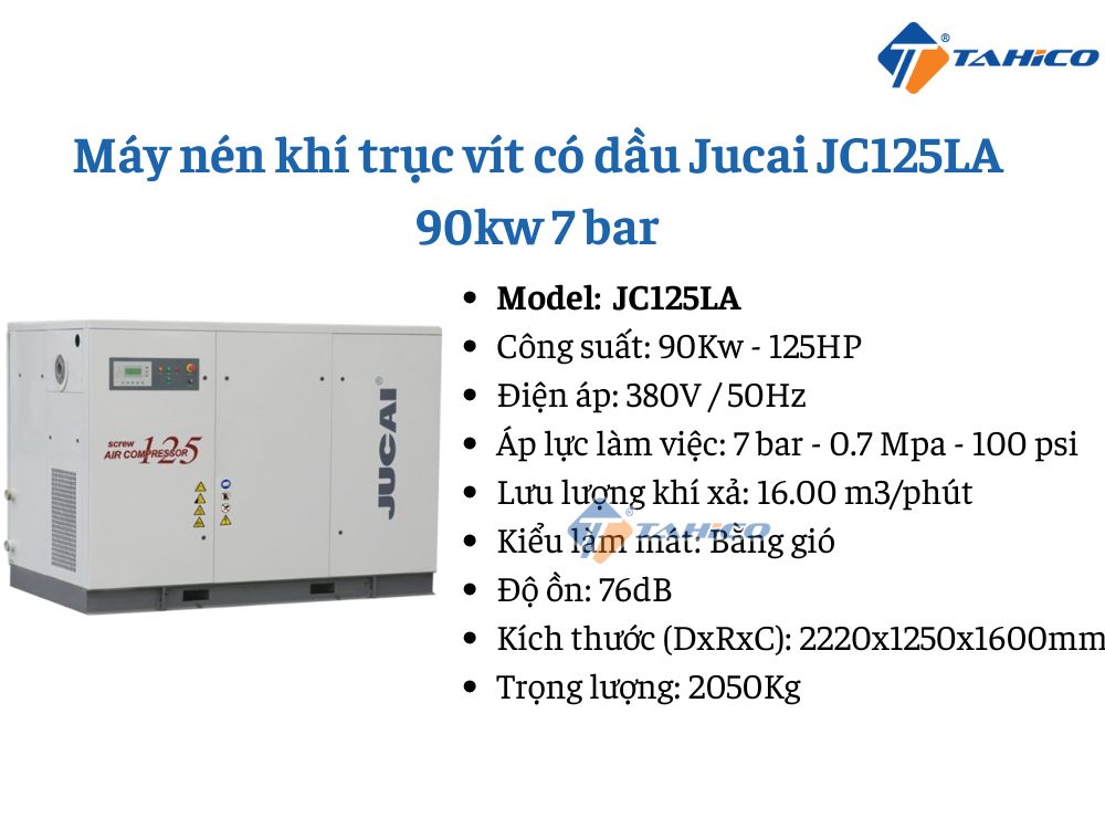Máy nén khí trục vít có dầu Jucai 90kW