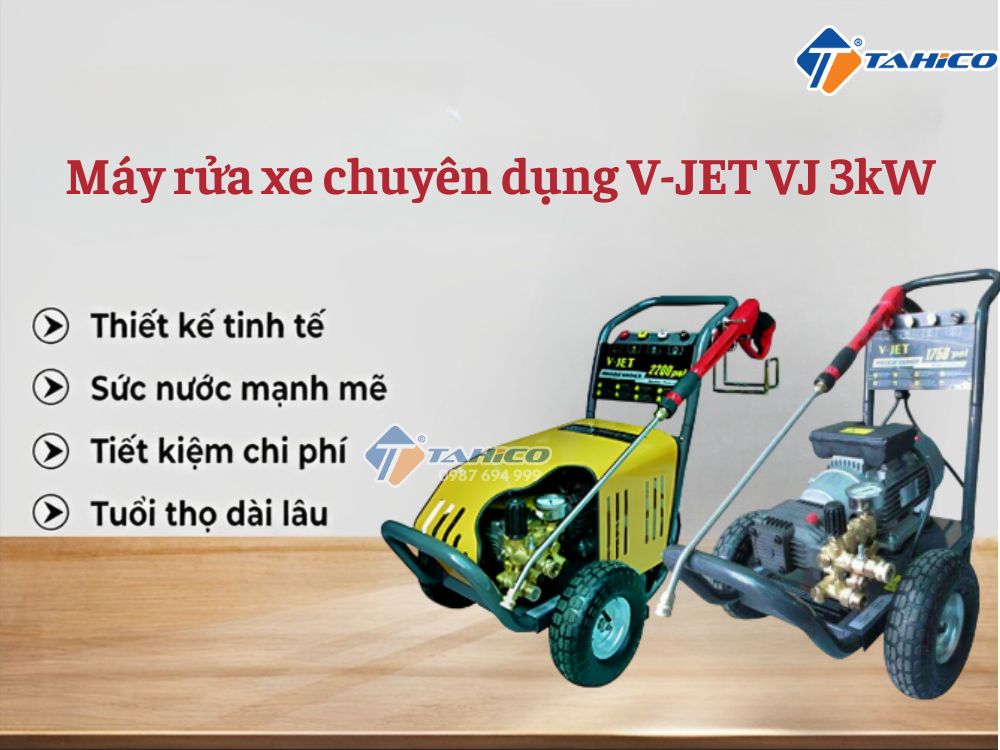 Máy xịt rửa công nghiệp V-JET VJ 3kW | 125 bar, 190 bar, 155 bar