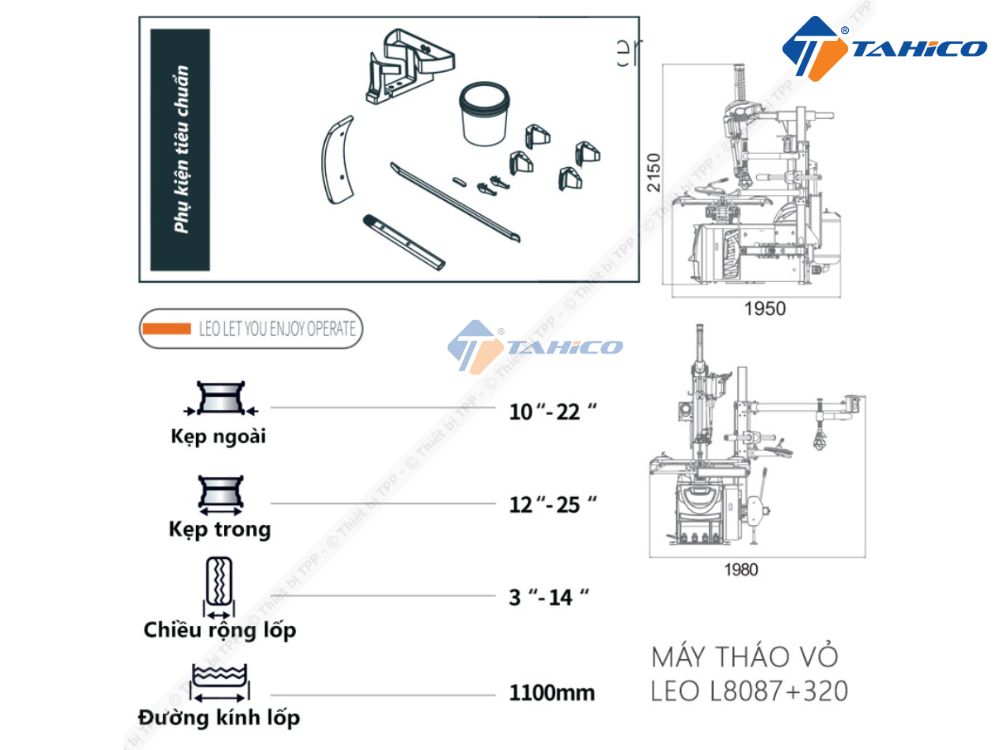 Máy tháo vỏ ô tô cần nghiêng tự động LEO L8087 + 320 Italy