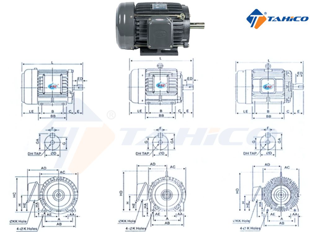 Mô tơ khía VTC 3 pha 1450 vòng/phút (4P) | 380V, mặt bích