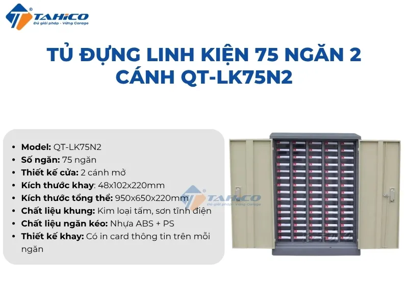 Tủ đựng linh kiện QT-LK75N2 | 75 ngăn 2 cánh