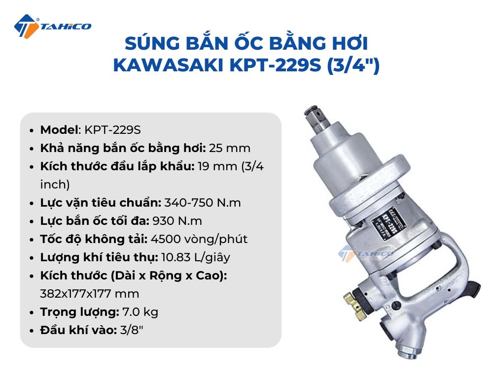 Súng bắn ốc bằng hơi Kawasaki KPT-229 Series (3/4 inch) | KPT-229S và KPT-229SL
