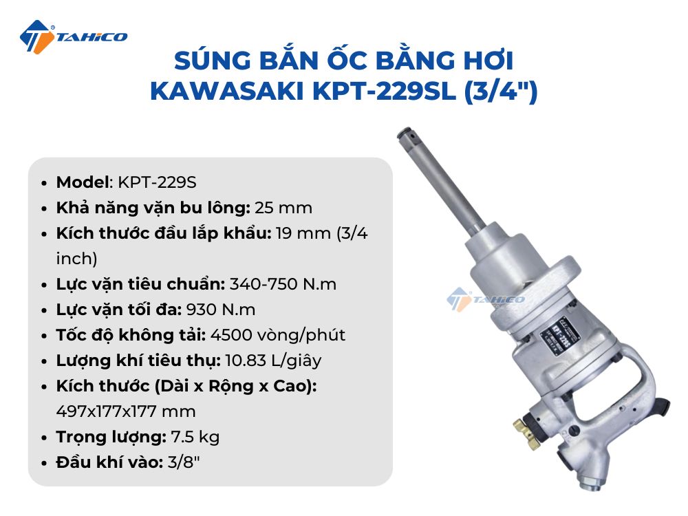 Súng bắn ốc bằng hơi Kawasaki KPT-229 Series (3/4 inch) | KPT-229S và KPT-229SL