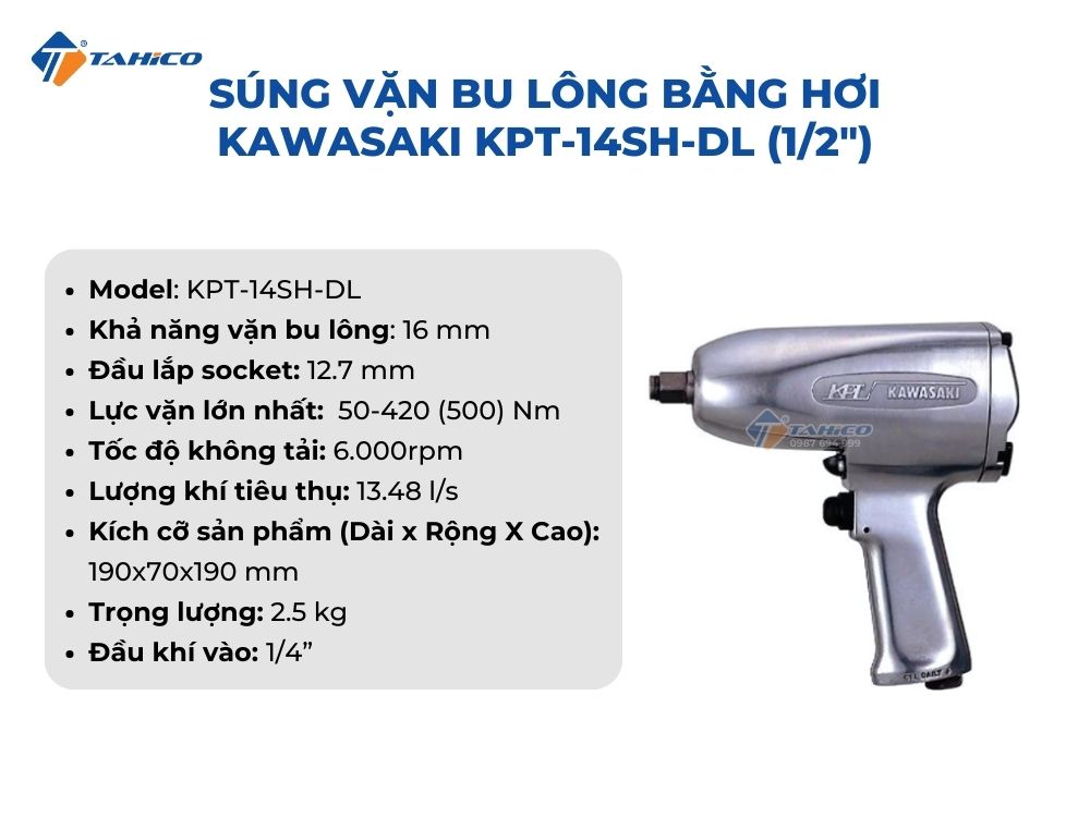 Súng vặn bu lông bằng hơi Kawasaki KPT-14SH-DL,KPT-14SH-M (1/2″)