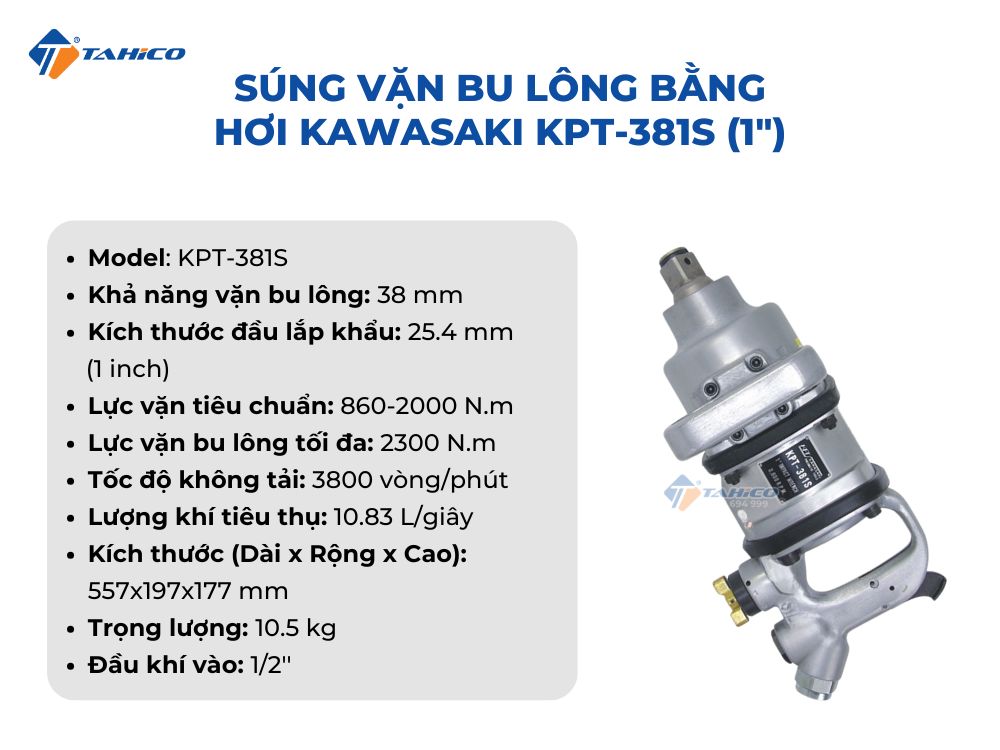 Súng vặn bulong bằng hơi Kawasaki KPT-381S, KPT-381SL (1 inch)