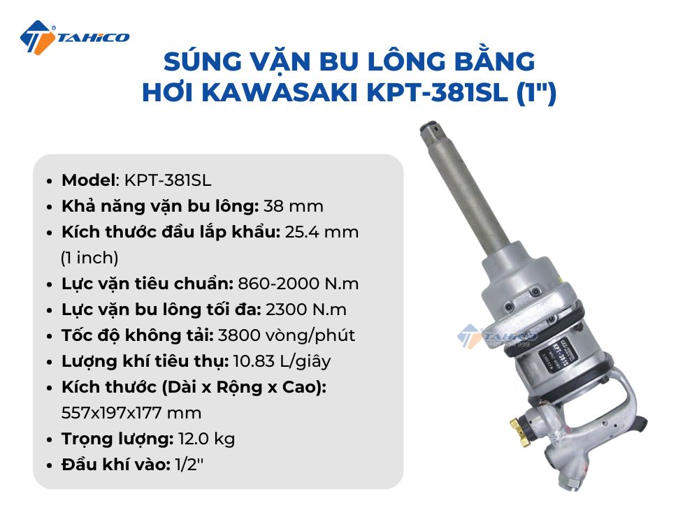 Súng vặn bulong bằng hơi Kawasaki KPT-381S, KPT-381SL (1 inch)