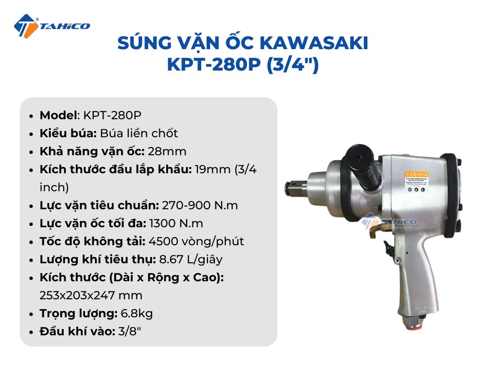 Súng vặn ốc Kawasaki KPT-280P và KPT-280PL (3/4")