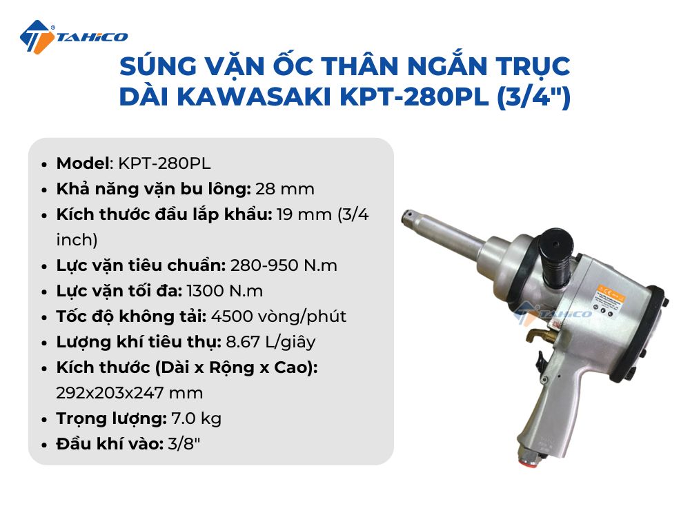 Súng vặn ốc Kawasaki KPT-280P và KPT-280PL (3/4")