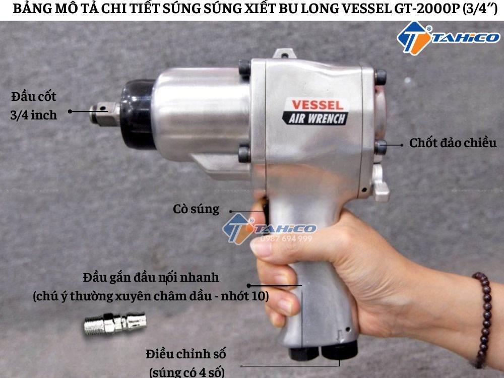 Súng xiết bu lông Vessel GT-2000P (3/4″)
