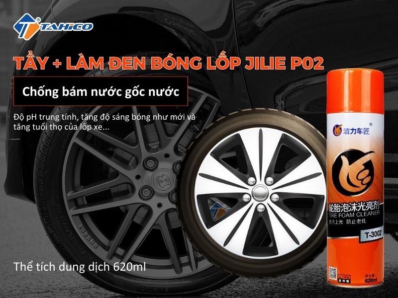 Xịt đen bóng và dưỡng lốp Jilie P02 620ml chống lão hóa gốc nước