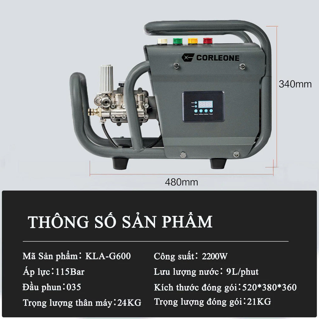 Máy rửa xe cao áp Corleone G600 công suất 2200W