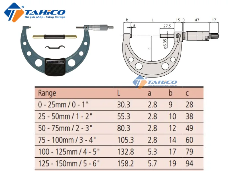 Hình ảnh sản phẩm Thước panme đo ngoài cơ khí Mitutoyo 103-142-10 - 125~150/0.01mm
