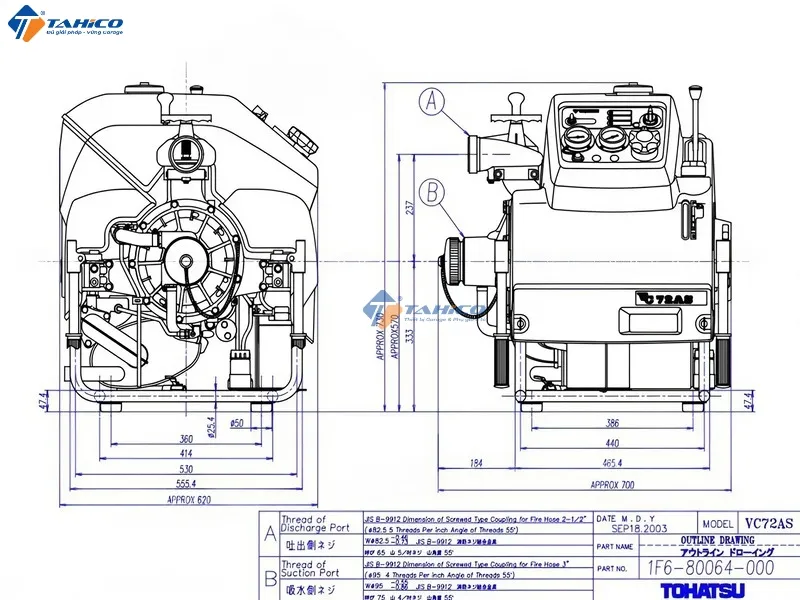 Máy bơm chữa cháy Tohatsu VC62AS, VC72AS