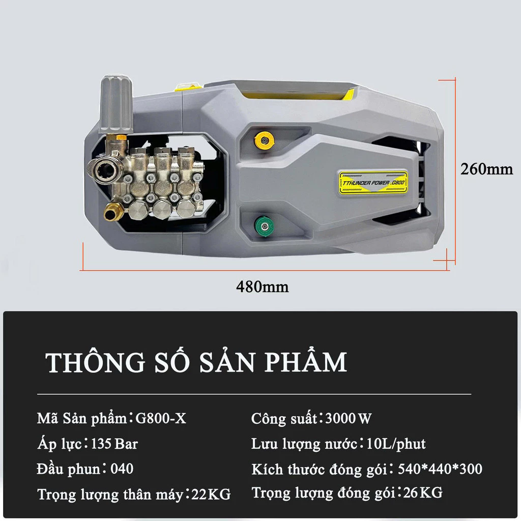 Máy rửa xe chuyên nghiệp Corleone G800 3000W lõi đồng ti sứ cao cấp