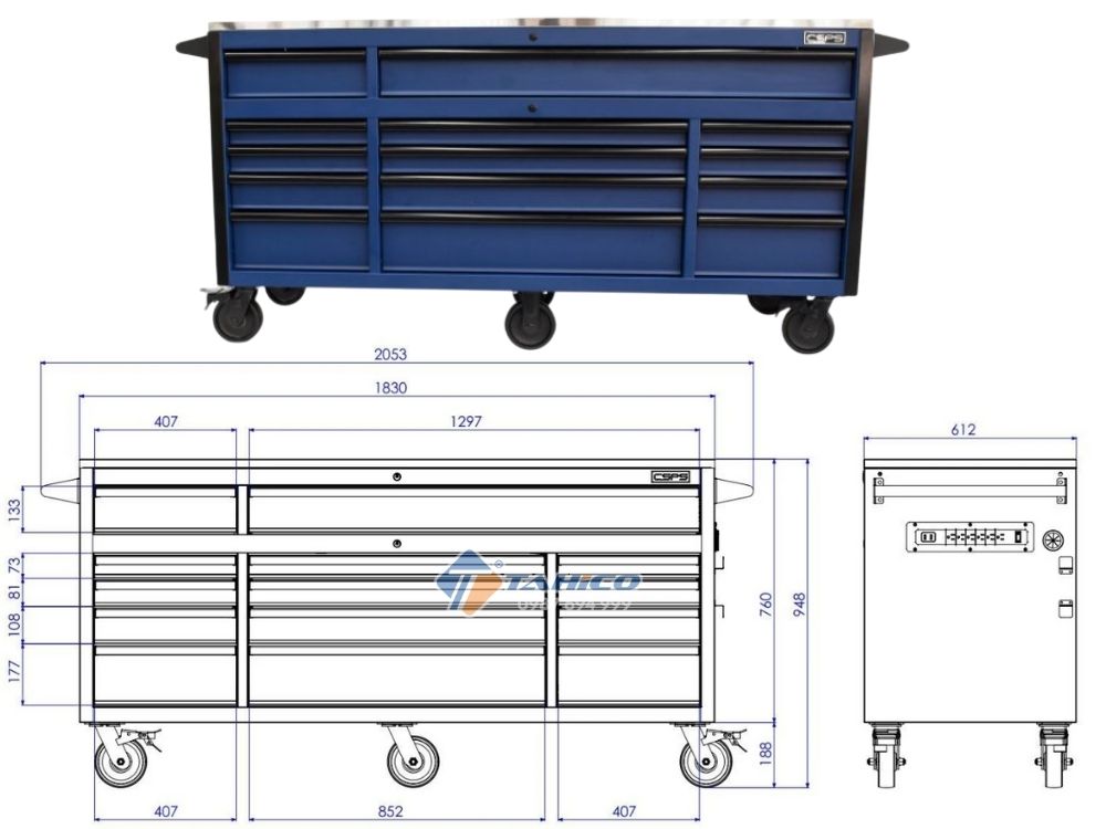 Tủ dụng cụ 14 hộc kéo CSPS 183cm | Màu đen/xanh