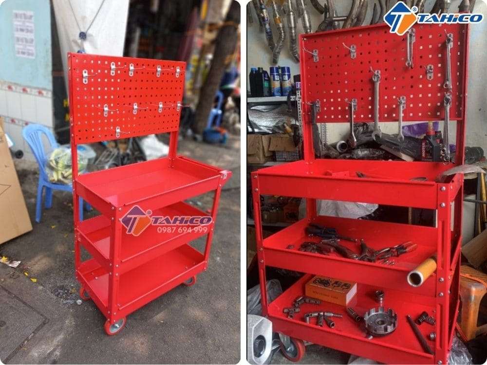 Xe đựng đồ nghề 3 ngăn có bảng treo dụng cụ Lộc Phát